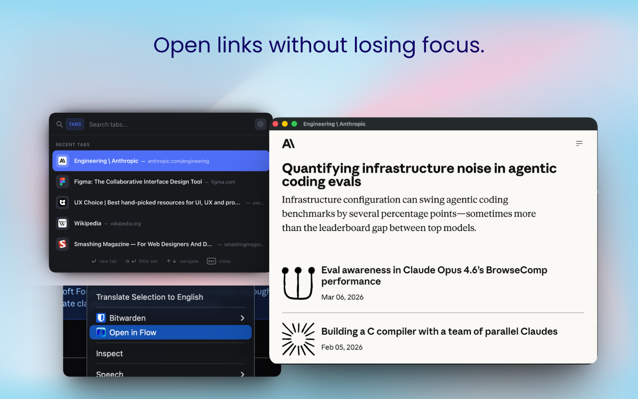 Opening links from the command menu without losing focus