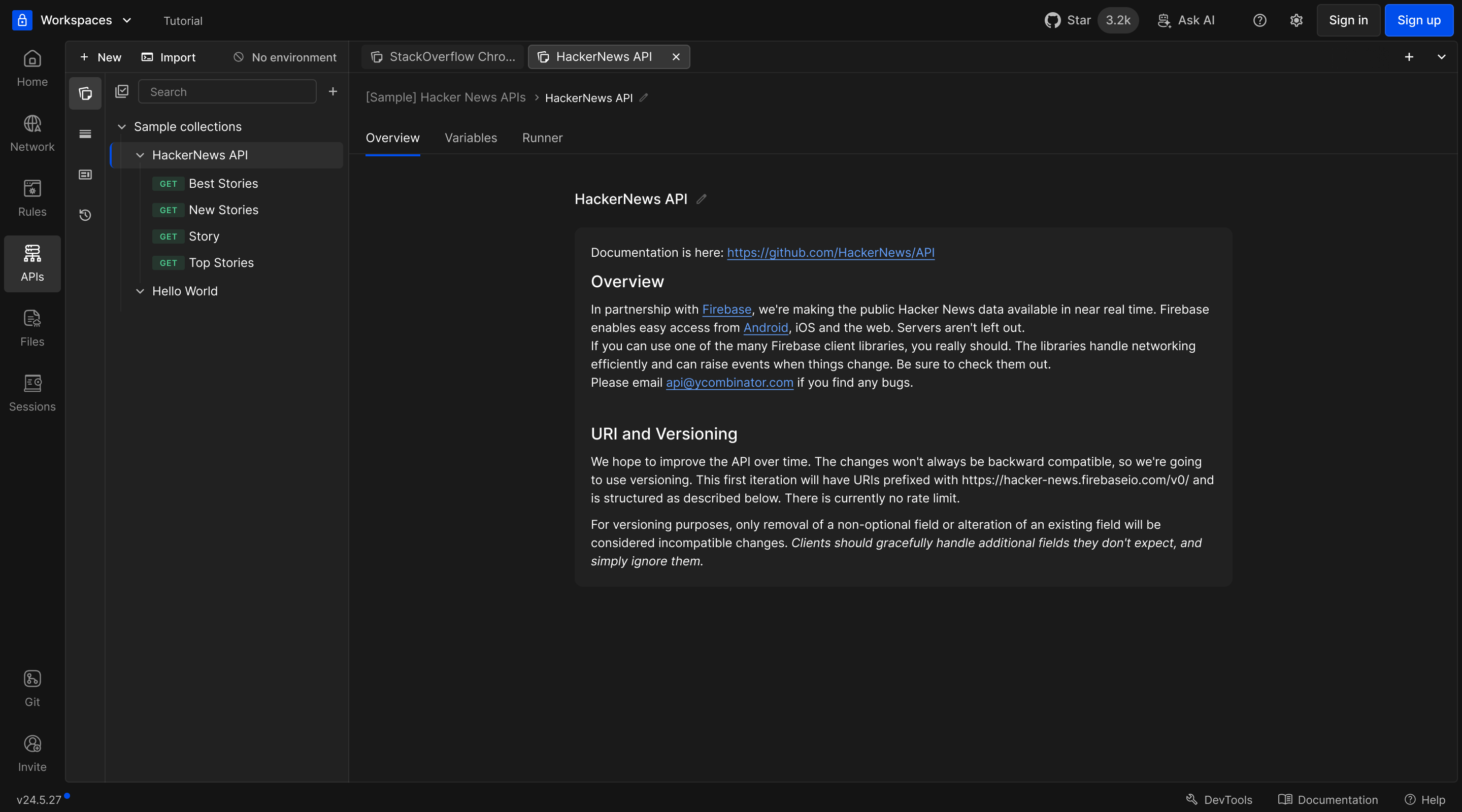 Collection overview documentation for a sample API