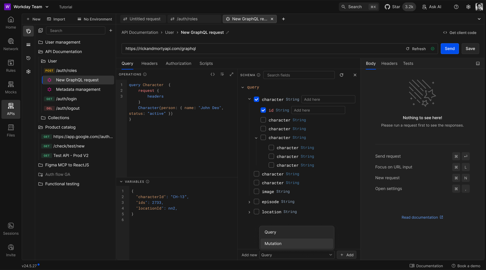 Schema explorer showing the fields available on a GraphQL type
