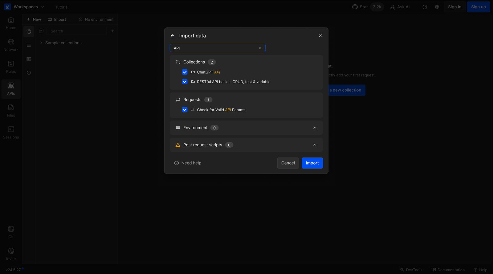 Searching within an import to bring in just the matching collections and requests