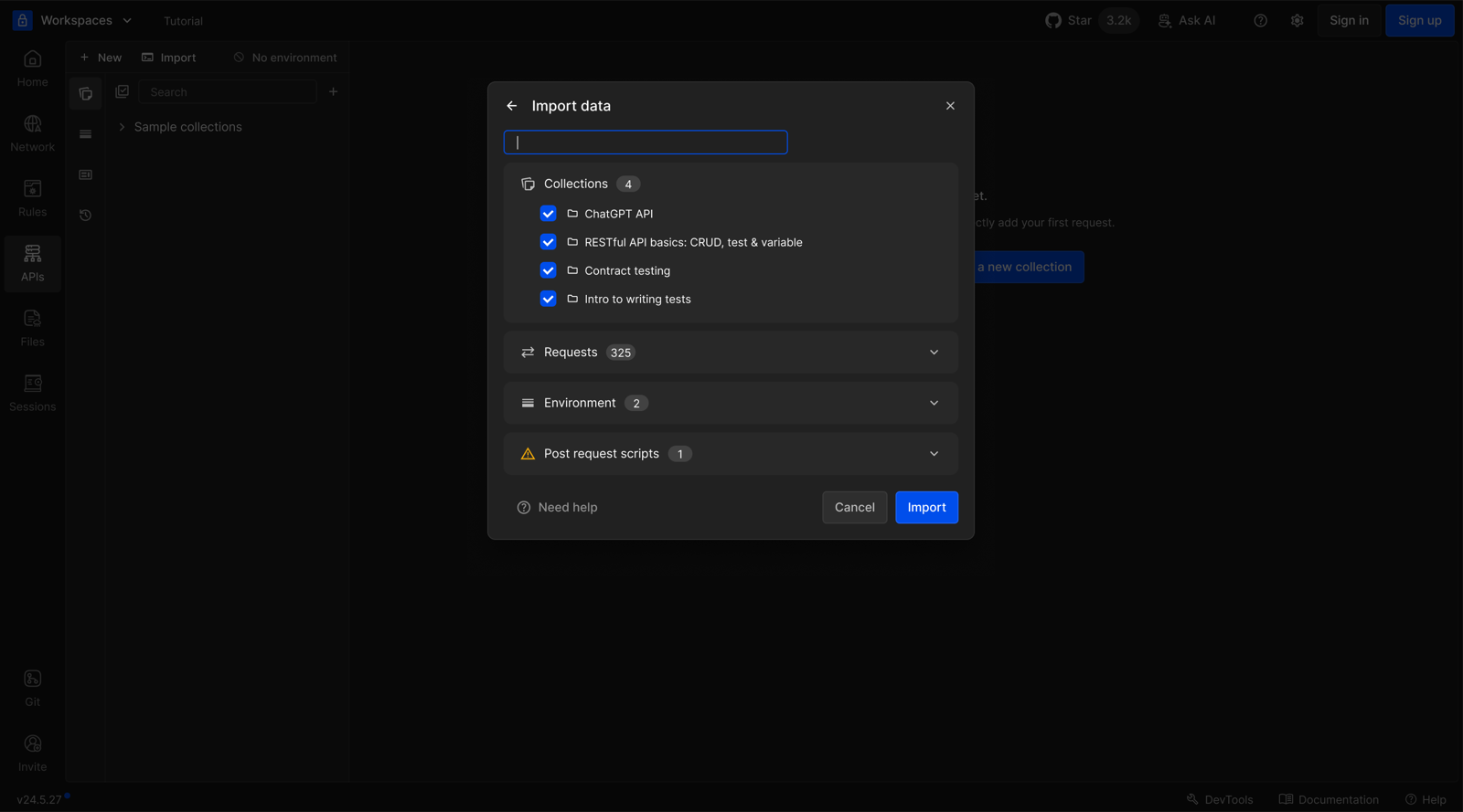 Selecting which collections to bring in during import
