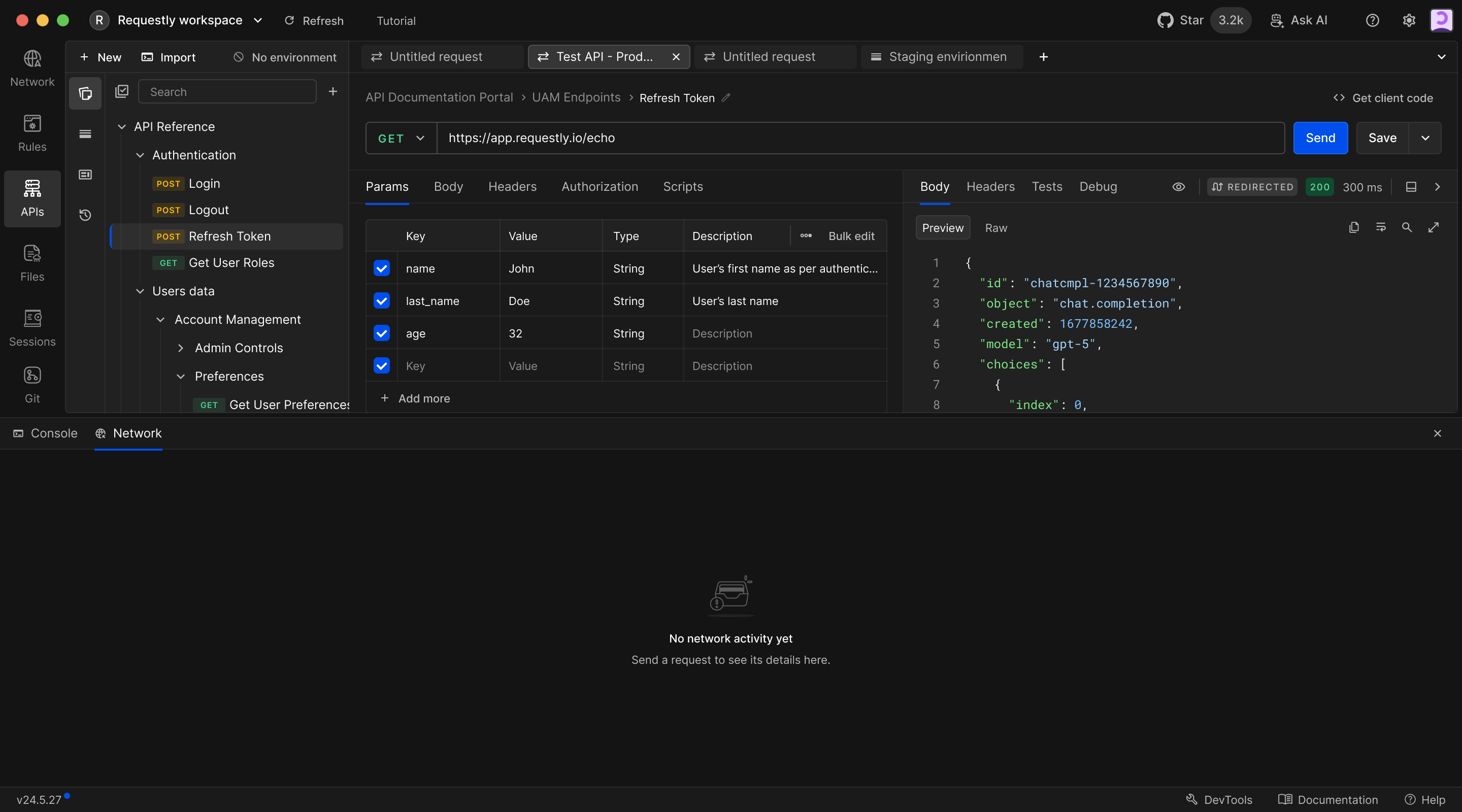 Network panel empty state before any request traffic