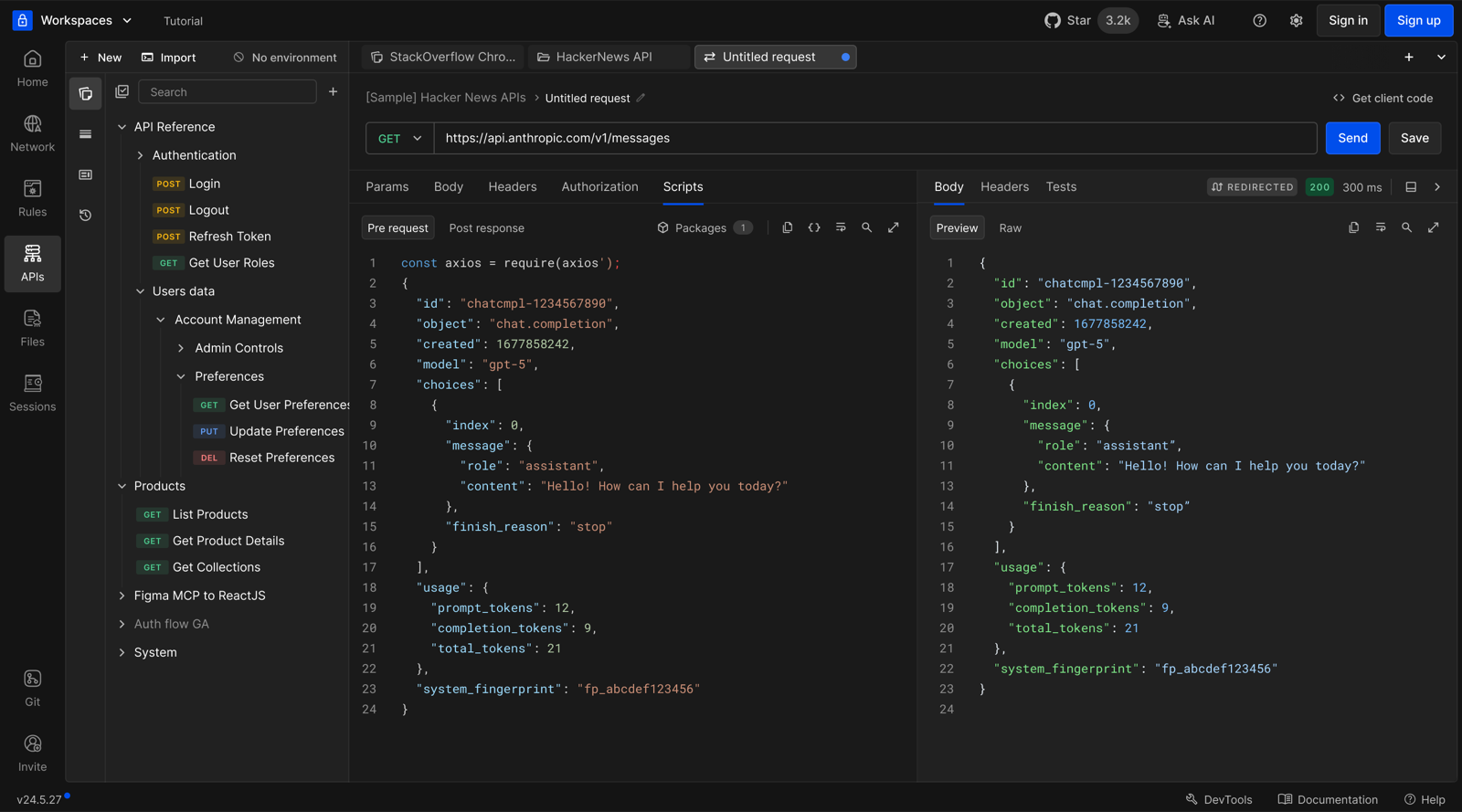 Response body after sending a request, shown alongside the request builder