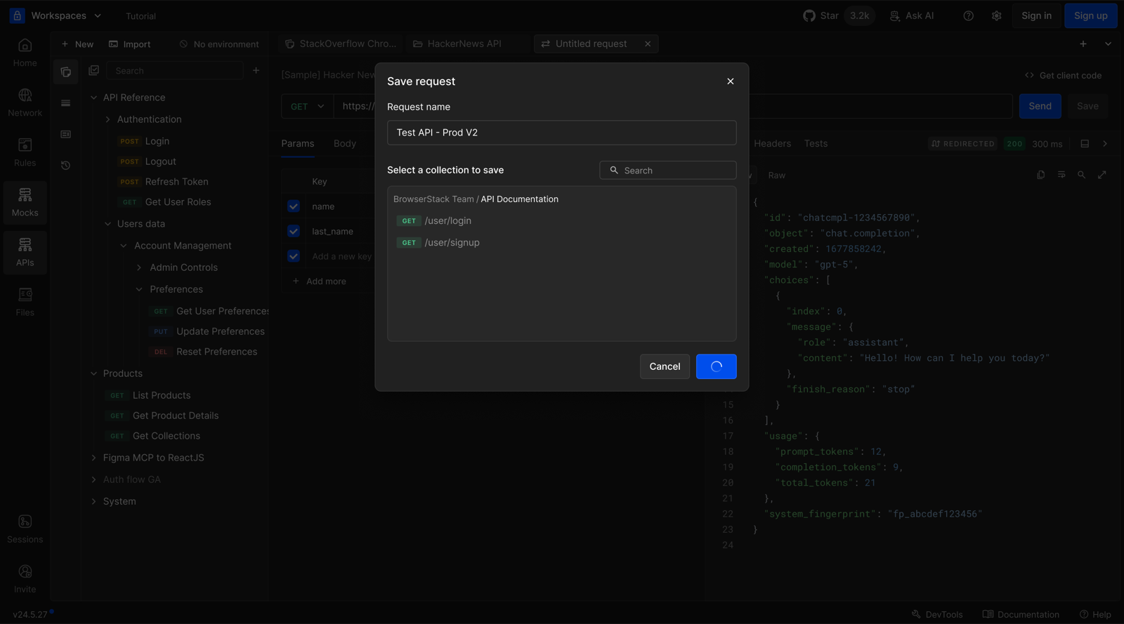 Naming a request before saving it to a collection
