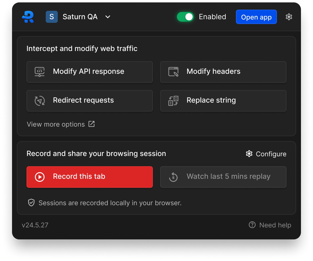 Session recording turned on from the extension