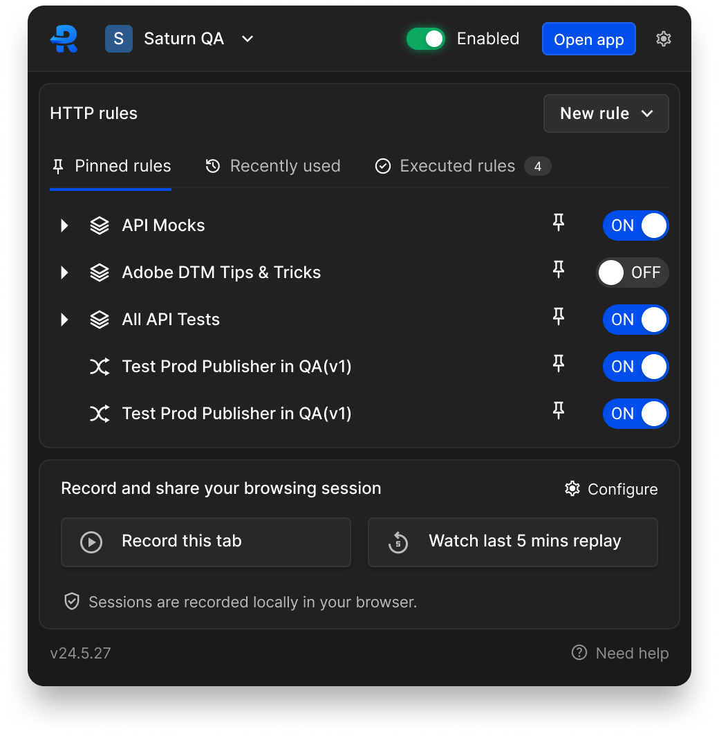 Rules list showing active modification rules